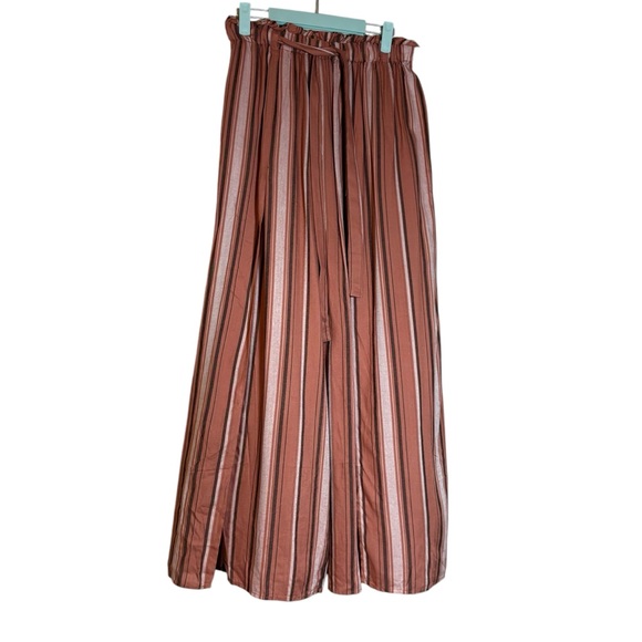 Angie Tie Waist Rust Colored Striped Wide Leg Palazzo Boho Trouser Pants Size L - Picture 2 of 13
